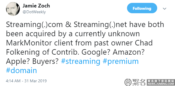亚马逊布局流媒体行业 或已收购Streaming.com/.net域名