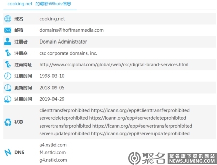 域名cooking.com公开拍卖 保留价为50万美元