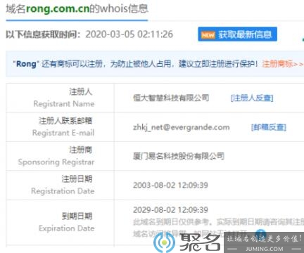 恒大18万收购域名rong.com.cn 或将涉足金融领域