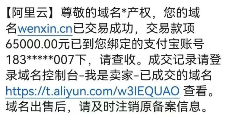 65000元成交！中文双拼域名wenxin.cn高价易主